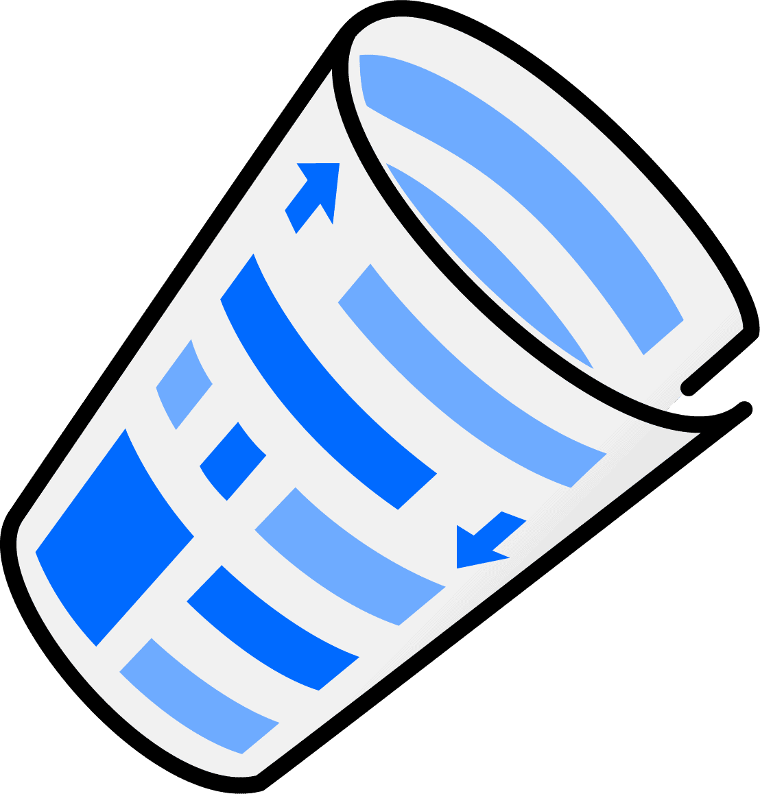 A stylized illustration of a cylindrical cup with blue arrows and lines indicating a swirling or rotational motion inside the cup.